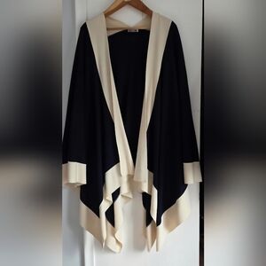 GISPA Italy Donna Merino Wool Blue Ivory Cape Wrap Vintage